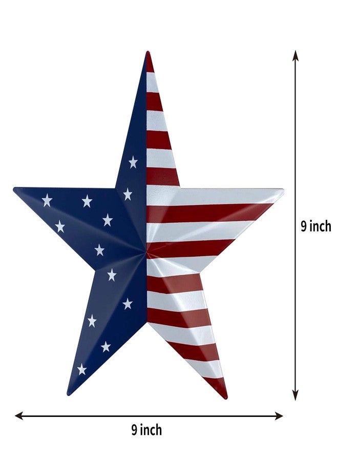 Gofunfun Metal Barn Star Art - American Flag Patriotic 9-Inch Star Wall Decoration, Wall Mount 3D Barn Star Decor July of 4th Decoration, Set of 3 - Image 4
